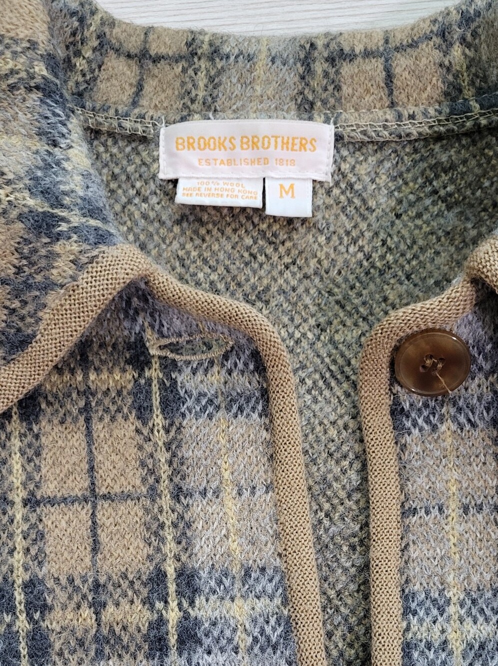 Brooks Brothers Gray and Tan Plaid Wool Jacket with Button Front